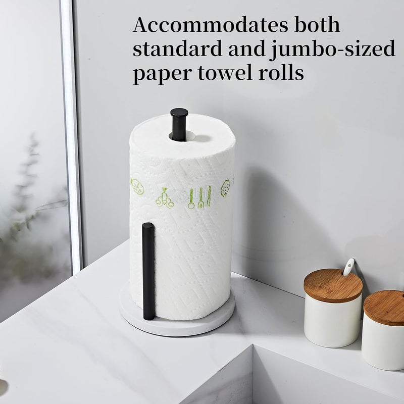 KUUBTH Matte Black Paper Towel Holder,Stainless Steel Paper Towel Holder for Kitchen Roll Organize, Standard or Jumbo-Sized Roll Paper, Countertop Roll Dispenser with Marble Base - Image 3